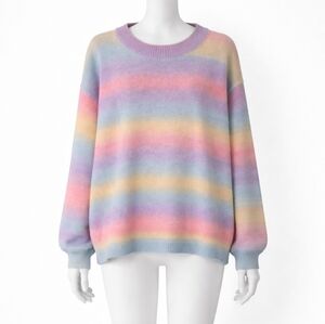 Colorful Striped Women's Crew Neck Sweater